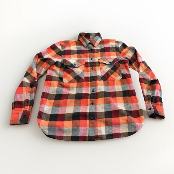 Pendleton Tops - Pendleton Flannel Womens Orange Brown Plaid Button Up Long Sleeve Shirt Size XS